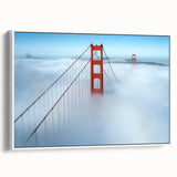 Framed canvas artwork of a serene landscape bridge scene, showcasing vibrant colors and intricate details, displayed in a white frame against a neutral background.