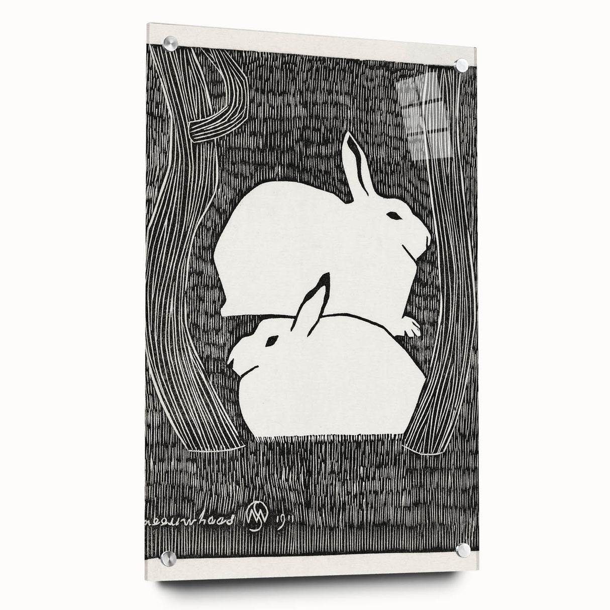 Minimalist Snow Hares Wall Art - Monochrome Animal Art Print