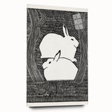 Minimalist Snow Hares Wall Art - Monochrome Animal Art Print
