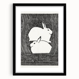 Minimalist Snow Hares Wall Art - Monochrome Animal Art Print