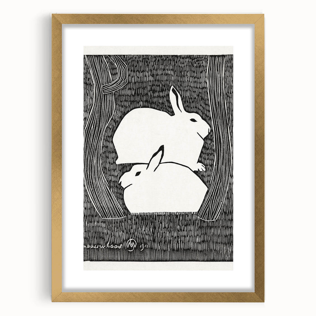 Minimalist Snow Hares Wall Art - Monochrome Animal Art Print