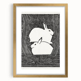 Minimalist Snow Hares Wall Art - Monochrome Animal Art Print
