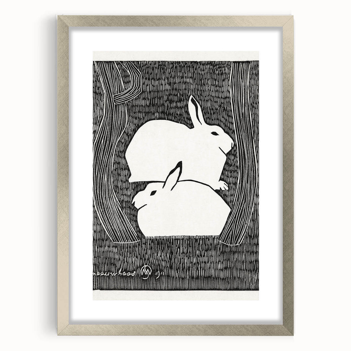 Minimalist Snow Hares Wall Art - Monochrome Animal Art Print