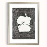 Minimalist Snow Hares Wall Art - Monochrome Animal Art Print