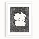Minimalist Snow Hares Wall Art - Monochrome Animal Art Print
