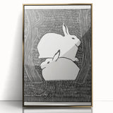 Minimalist Snow Hares Wall Art - Monochrome Animal Art Print