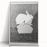 Minimalist Snow Hares Wall Art - Monochrome Animal Art Print
