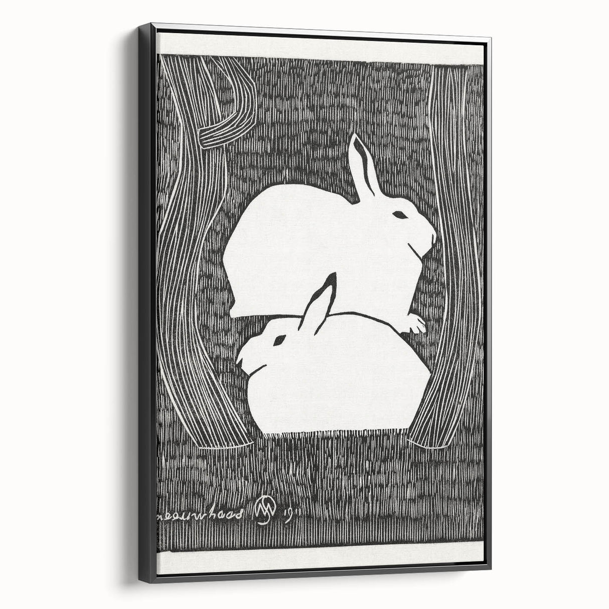 Minimalist Snow Hares Wall Art - Monochrome Animal Art Print
