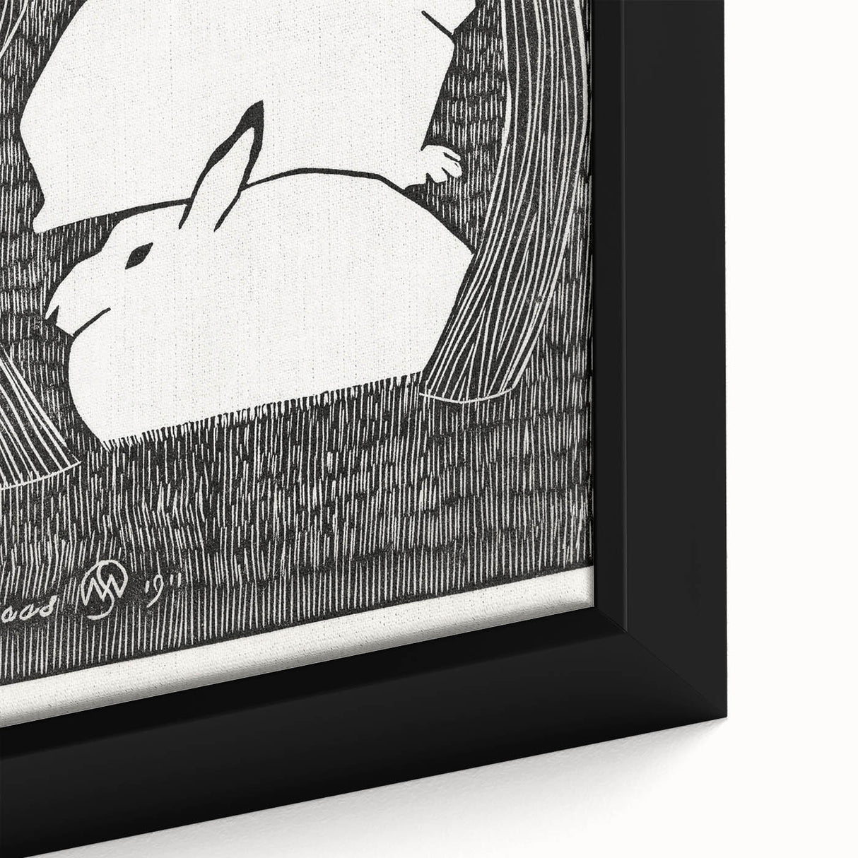 Minimalist Snow Hares Wall Art - Monochrome Animal Art Print