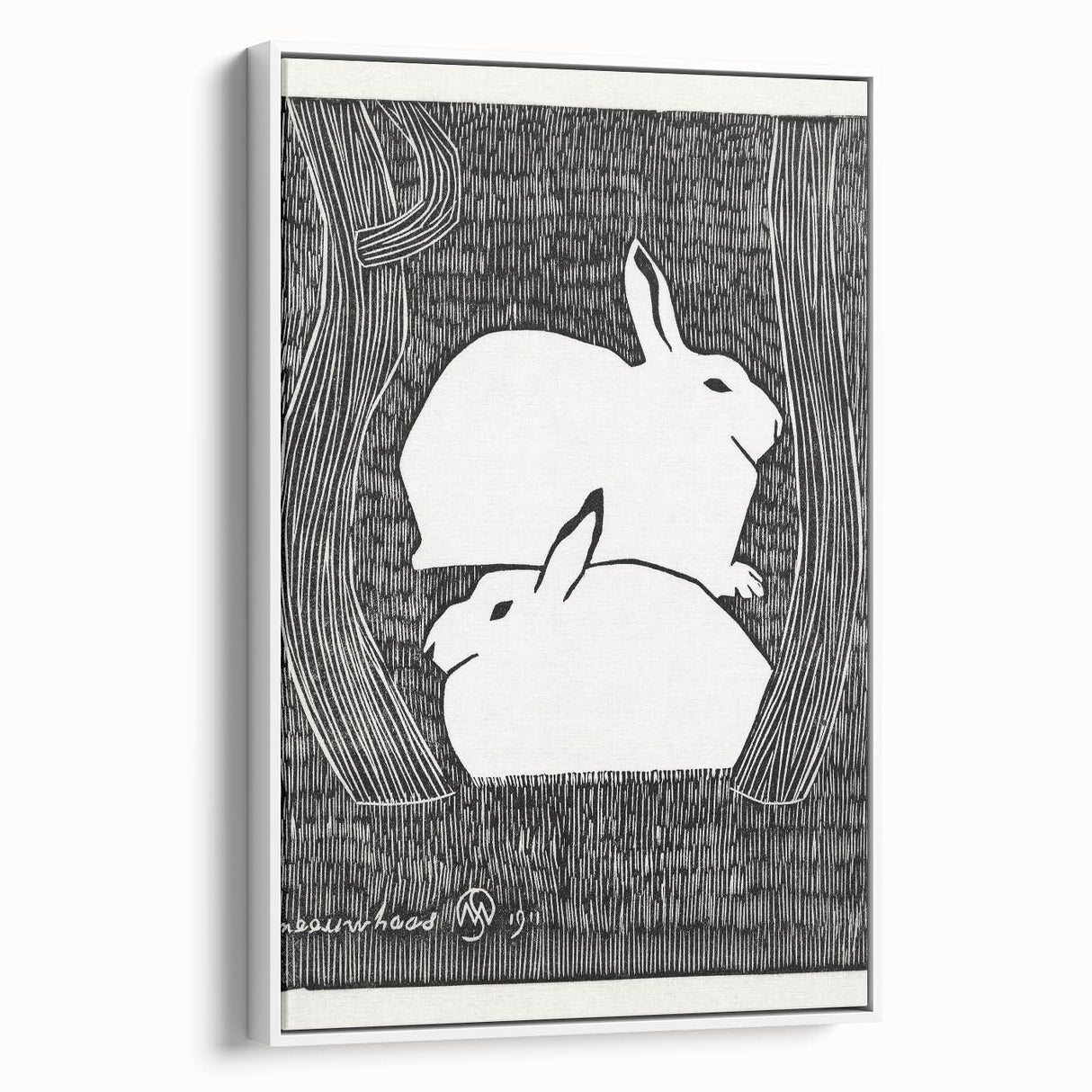 Minimalist Snow Hares Wall Art - Monochrome Animal Art Print