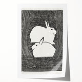 Minimalist Snow Hares Wall Art - Monochrome Animal Art Print