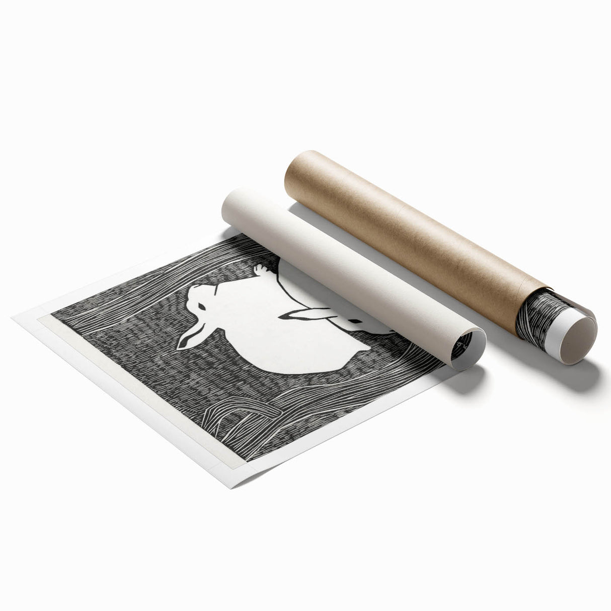 Minimalist Snow Hares Wall Art - Monochrome Animal Art Print