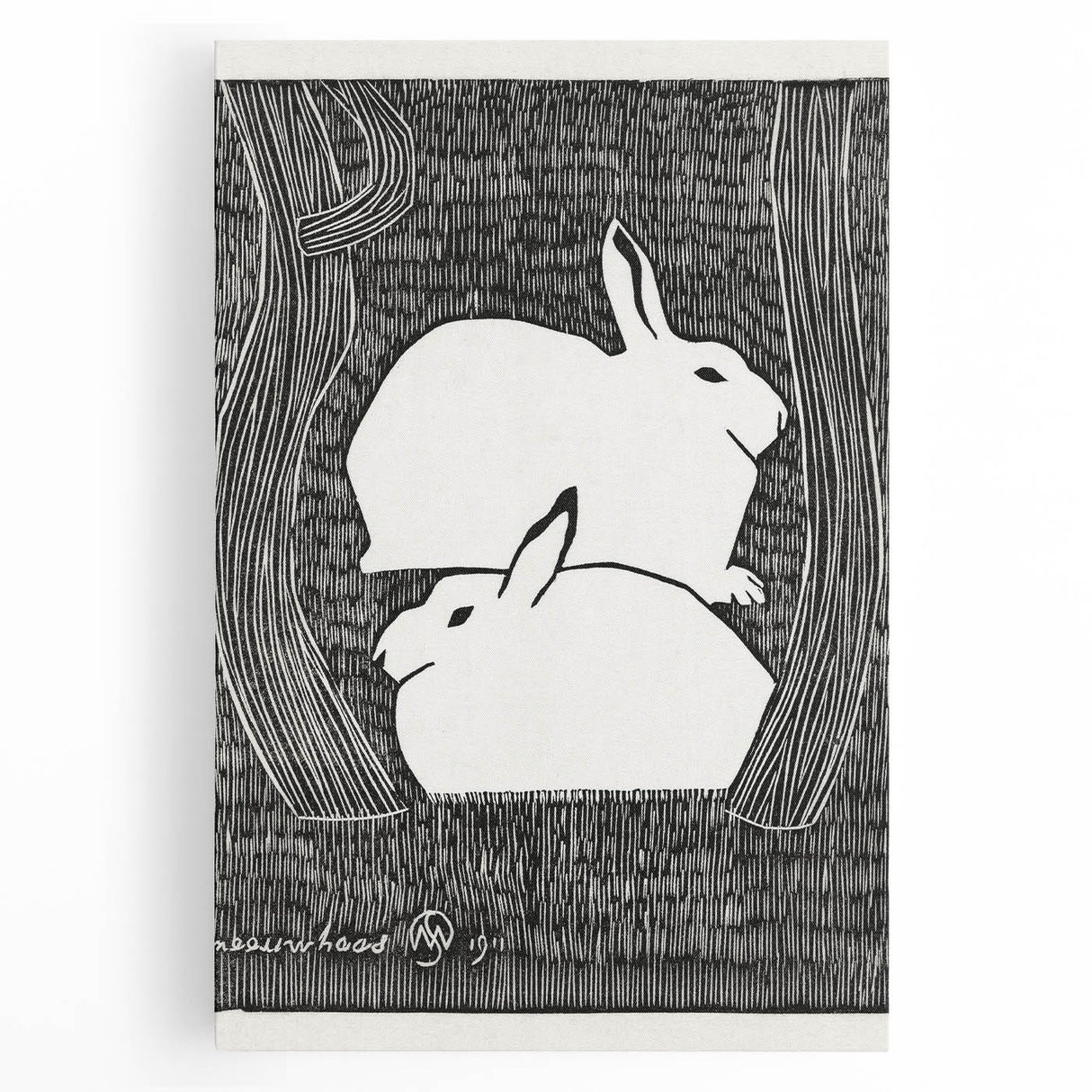 Minimalist Snow Hares Wall Art - Monochrome Animal Art Print