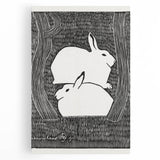 Minimalist Snow Hares Wall Art - Monochrome Animal Art Print