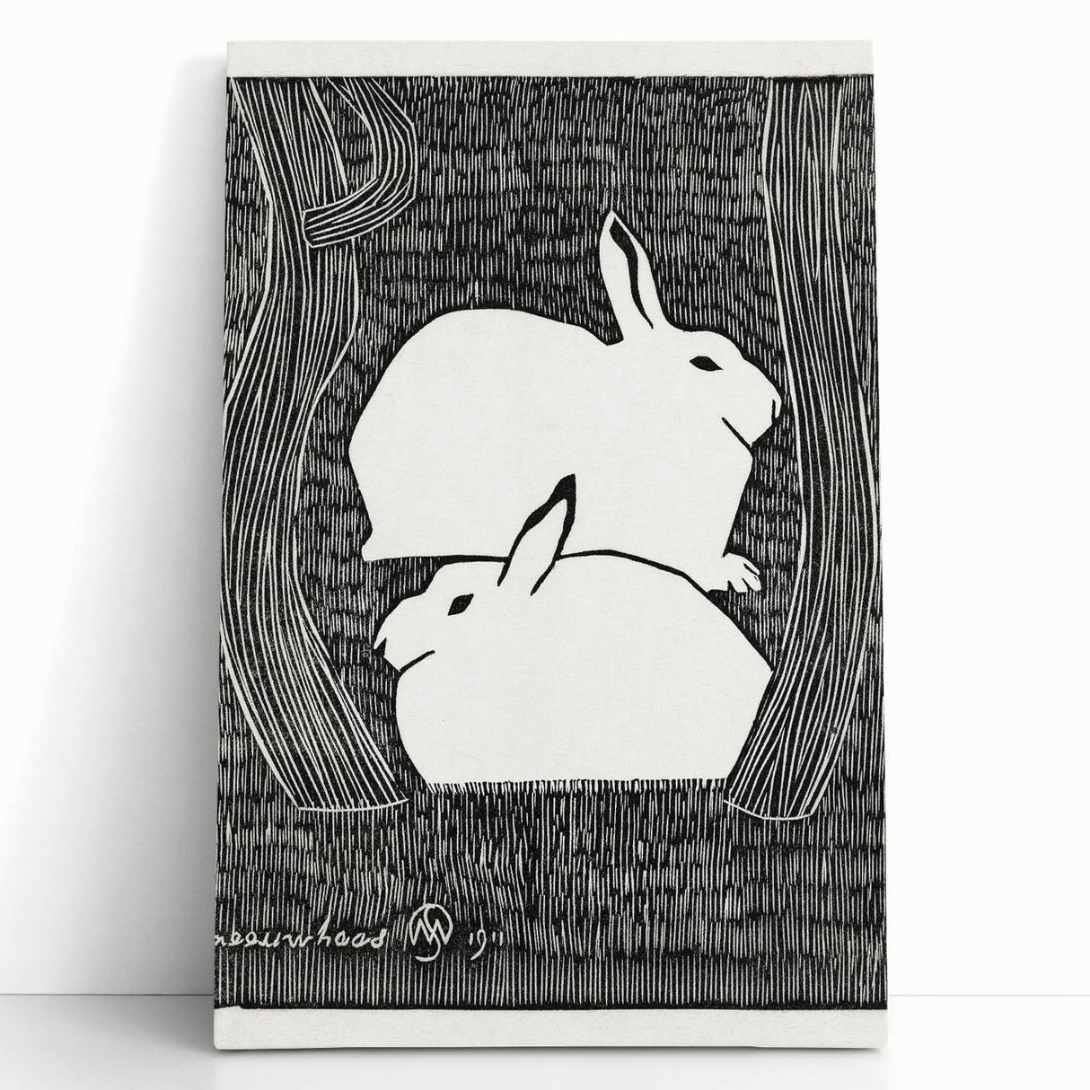 Minimalist Snow Hares Wall Art - Monochrome Animal Art Print