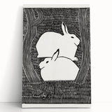 Minimalist Snow Hares Wall Art - Monochrome Animal Art Print