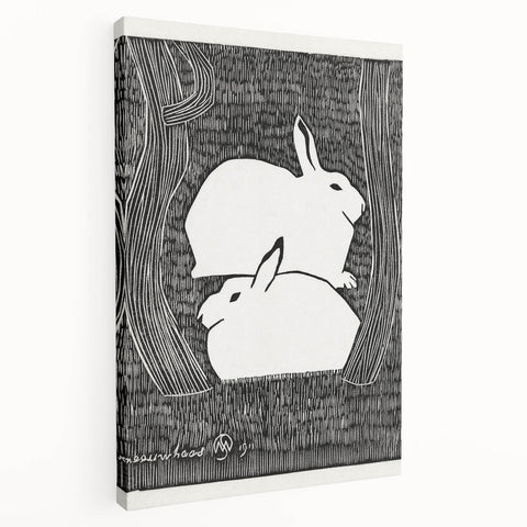 Minimalist Snow Hares Wall Art - Monochrome Animal Art Print