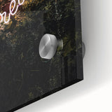 Large abstract wall art in warm autumn hues on acrylic glass, ideal for dining room art in a mid-century modernist style.