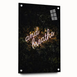 Large abstract wall art on acrylic glass depicting fall themes in warm orange and red tones, ideal for dining room decor.