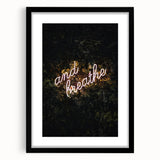 Extra large abstract art print depicting colorful, textured foliage on a black framed canvas, ideal for living room decor.