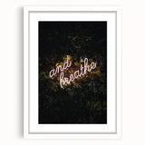 Abstract art print featuring swirling autumnal hues on a white framed canvas, ideal for dining room decor.