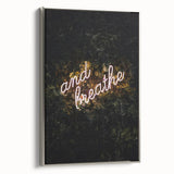 Framed canvas depicting a vintage landscape art painting with colorful autumn trees and a black background.