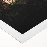 Art deco poster featuring an autumnal scene in orange and brown tones on a rolled canvas, suitable for dining room decor.