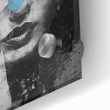 Close-up of an abstract figurative acrylic artwork on glass, showcasing vibrant colors and intricate textures, perfect for modern home decor and art enthusiasts.