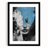 Abstract figurative art framed in black with a mat, showcasing unique shapes and colors that enhance modern decor, perfect for contemporary art enthusiasts.