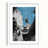 Abstract figurative art frame with a white mat, showcasing vibrant colors and dynamic shapes, perfect for modern home decor or gallery displays.