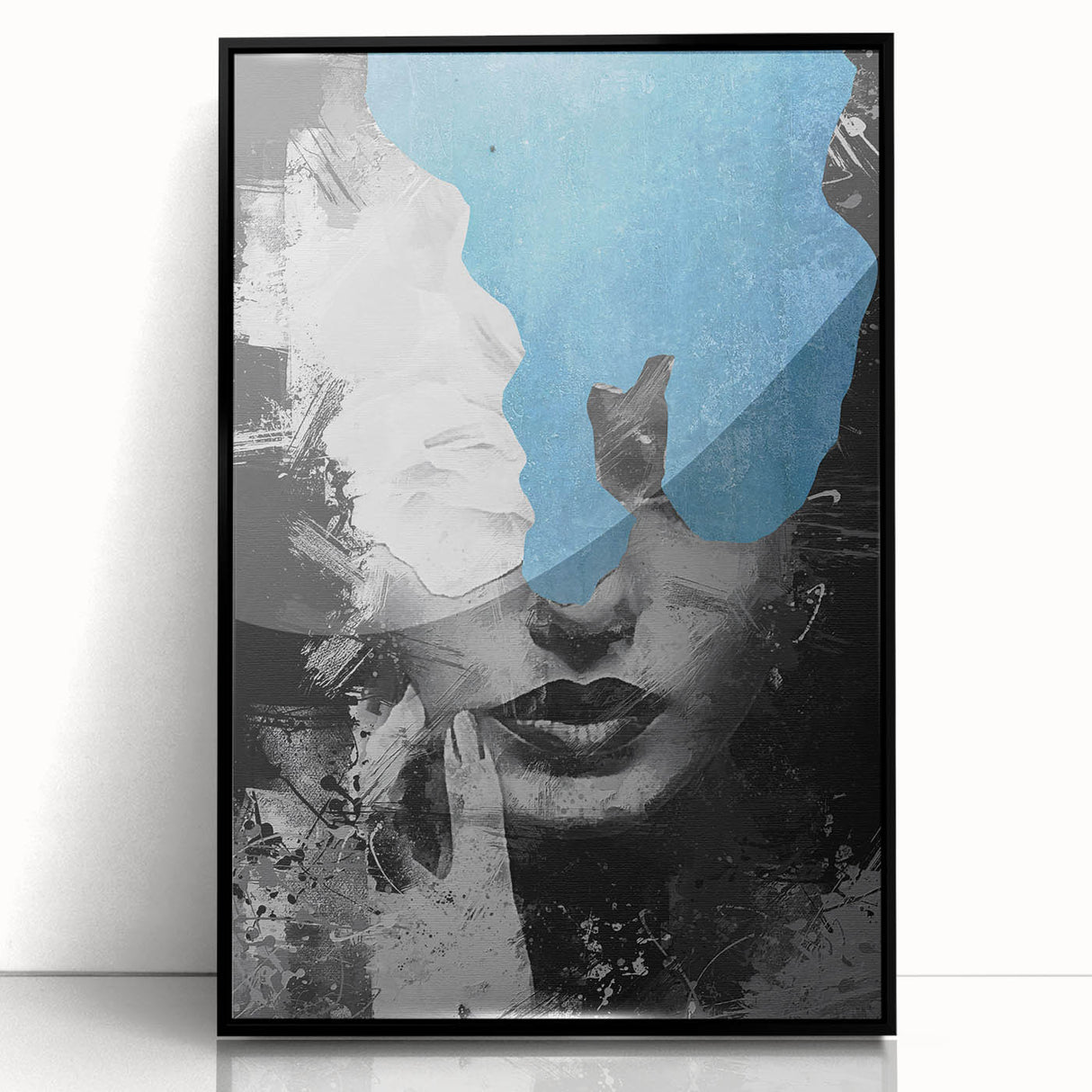 Abstract figurative wall art in a sleek black frame, showcasing vibrant colors and dynamic shapes, ideal for modern home decor. Perfect for enhancing living spaces.