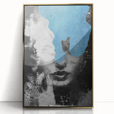 Framed abstract figurative artwork in gold acrylic, showcasing dynamic shapes and textures, perfect for modern home decor or artistic spaces.