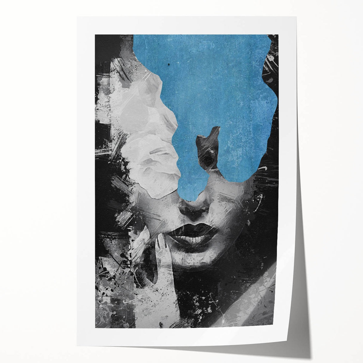 Abstract figurative wall art print featuring vibrant colors and dynamic shapes, rolled and ready for display, ideal for modern home decor and artistic interiors.