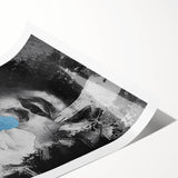 Abstract figurative rolled print showcasing vibrant colors and dynamic shapes, ideal for modern home decor, presented in a protective cardboard tube.