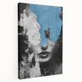 Abstract figurative stretched canvas artwork showcasing vibrant colors and flowing shapes, perfect for modern decor. Side view highlights the canvas depth and texture.