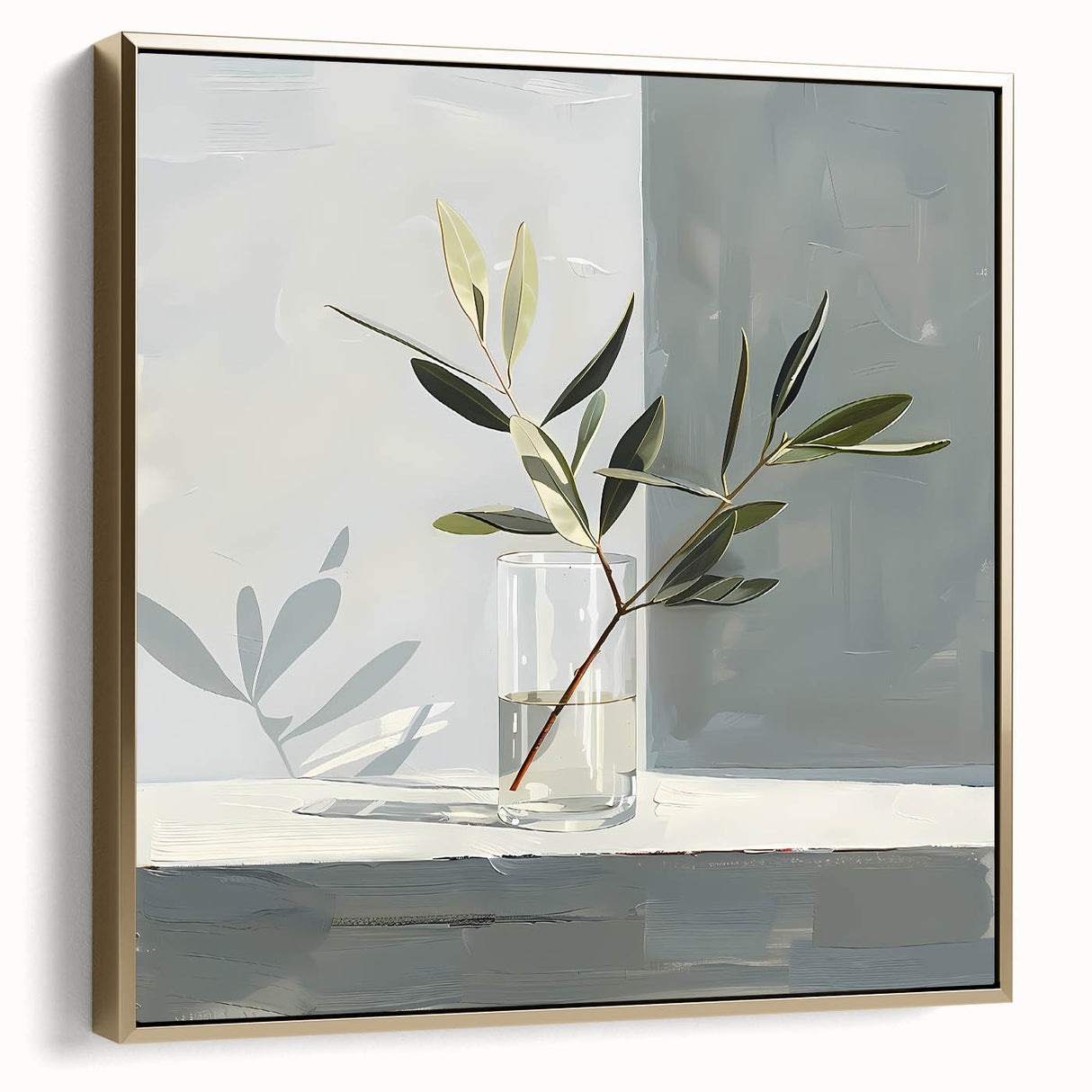 Framed canvas wall art featuring an abstract floral design in silver and gold hues, elegantly displayed against a neutral background, perfect for modern home decor.