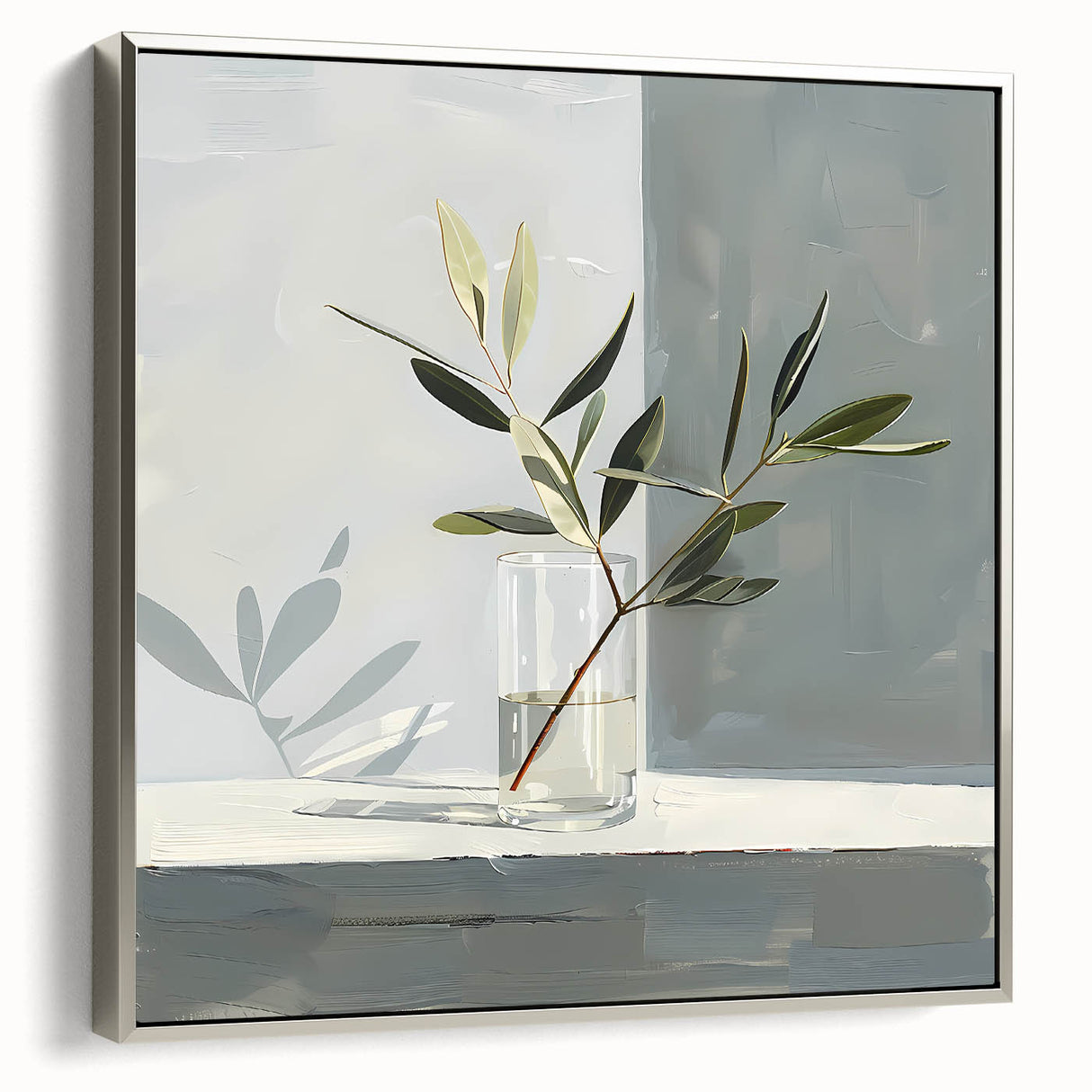 Framed wall art showcasing an elegant abstract floral design in soft pastel colors, featuring a stylish silver frame, perfect for enhancing modern home decor.