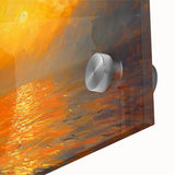 Close-up of abstract landscape wall art featuring vibrant colors and fluid shapes, printed on acrylic glass, ideal for modern home decor accents.