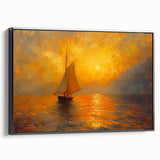 Framed canvas wall art depicting an abstract landscape design with bold colors and dynamic shapes, presented in a sleek black frame, adding modern elegance to any decor.