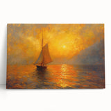 Abstract landscape wall art on stretched canvas, showcasing vibrant hues of blue, green, and orange, leaning against a neutral wall, ideal for modern decor.