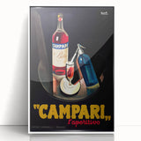 Art deco poster featuring a stylized cocktail, rendered in bold black and gold tones on a white acrylic frame.