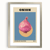 Textured art print of abstract fruits in muted earth tones, framed in silver, ideal for bedroom decor.