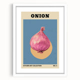 Abstract art print of assorted fruits in vibrant colors on a white framed mat, suitable for dining room decor.