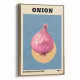 Framed canvas wall art featuring a vintage poster of various fruits in muted gold and black, ideal for bedroom decor.