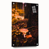 Large abstract wall art on acrylic glass depicting fall season tones, ideal for bedroom or dining room decor.