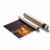 Extra large rolled print of a floral art featuring autumn leaves in warm orange and red tones.