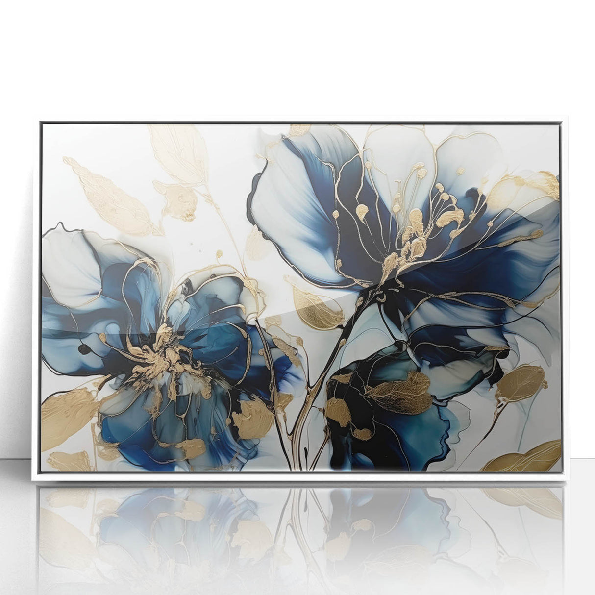 Elegant Blue Floral Living Room Wall Art - Modern Canvas Print