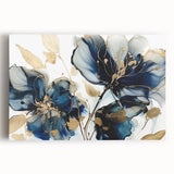 Elegant Blue Floral Living Room Wall Art - Modern Canvas Print