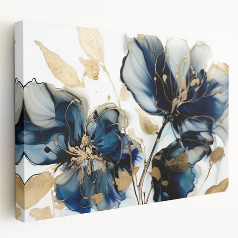 Elegant Blue Floral Living Room Wall Art - Modern Canvas Print