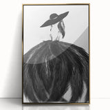 Framed abstract figurative artwork with gold accents, showcasing a dynamic design. Ideal for modern decor, enhancing aesthetic appeal in any space.